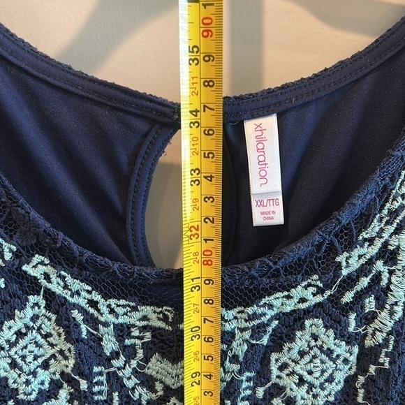 Xhilaration NAVY Dress Cotton Crochet Lace over Nylon/Rayon w/ Blue Embr… - Picture 10 of 10